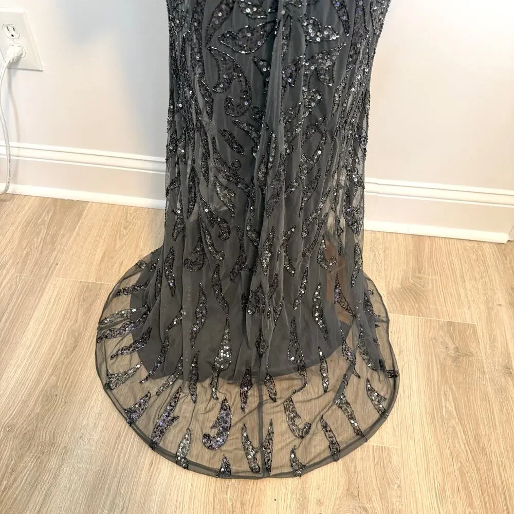 Mac Duggal 5124 Beaded Long Sleeve Evening Gown In Charcoal Size 8 New - Picture 12 of 16